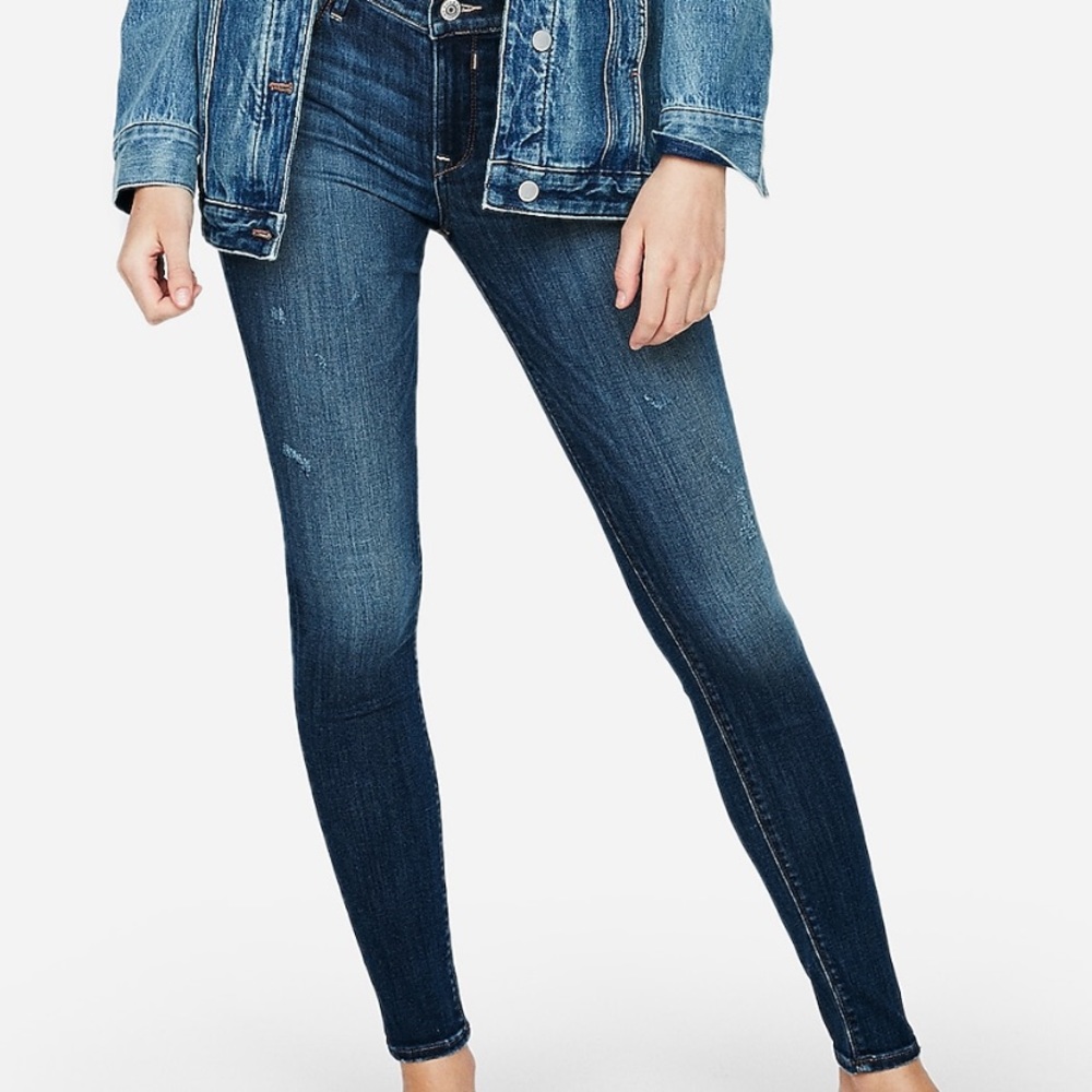 Express Mid Rise Medium Wash Jean Leggings Lk New